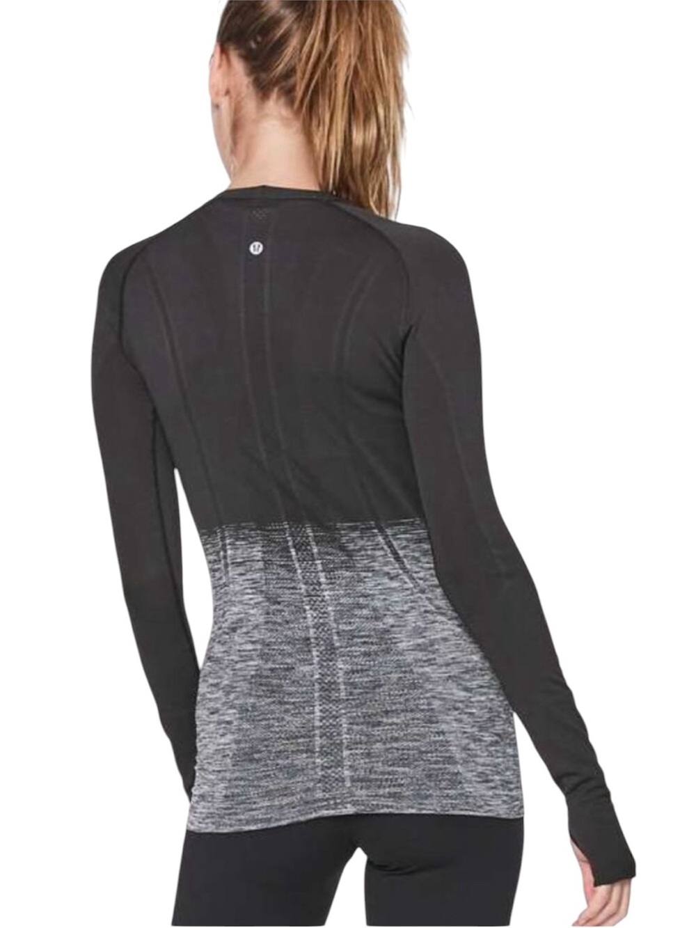 Lululemon Swiftly Tech Long Sleeve Crew Top black/Grey Ombre size 10 - Picture 2 of 8